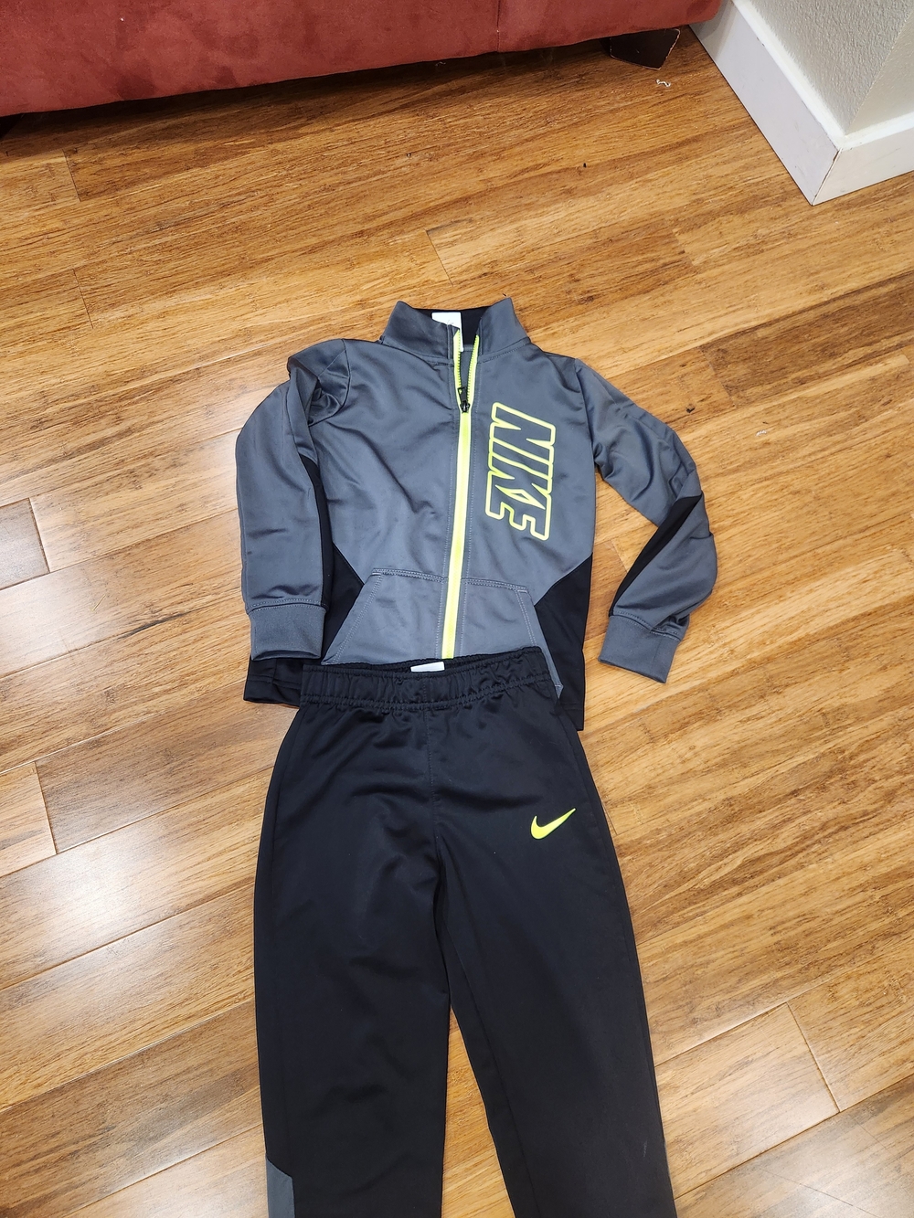 Nike Kids Gray & Black Tracksuit with Neon Yellow Accents